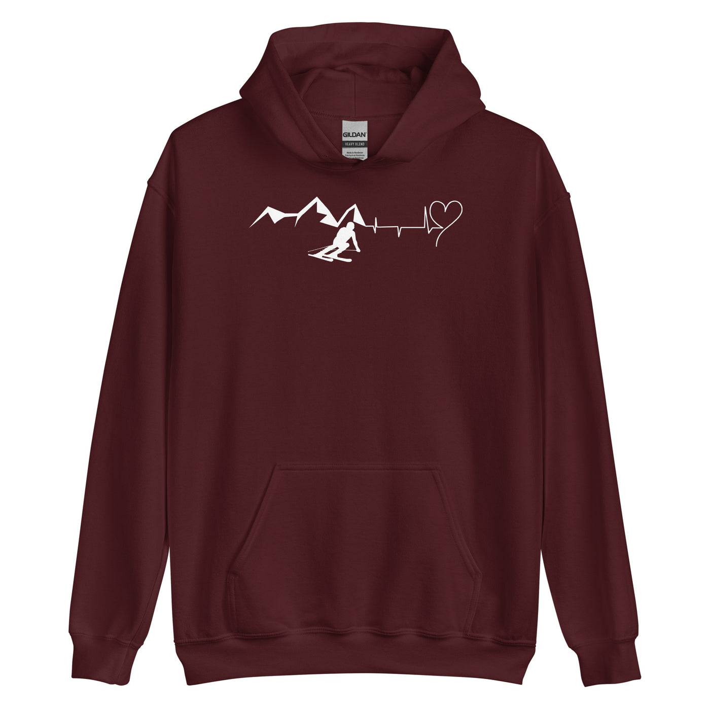 Heart - Heartbeat - Mountain - Skiing - Unisex Hoodie ski Maroon