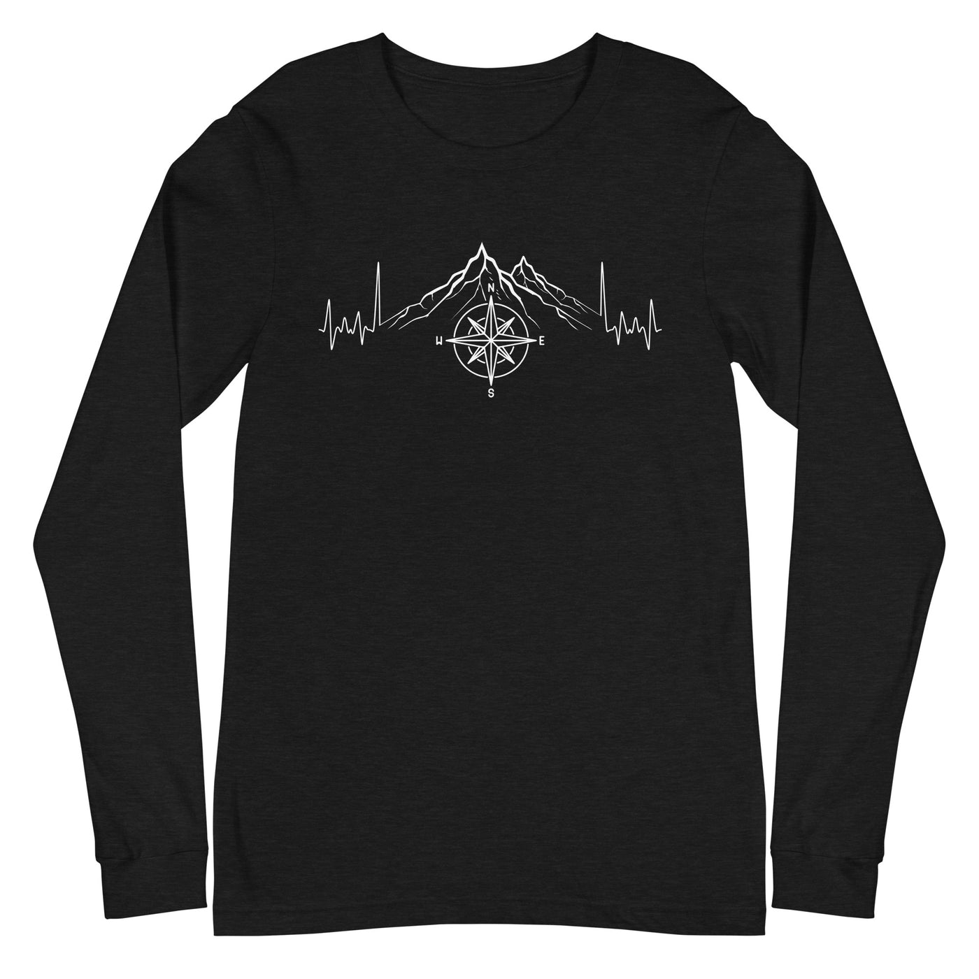 Herzschlag Berge und Kompass - Longsleeve (Unisex) berge camping wandern Black Heather