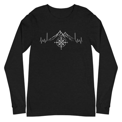 Herzschlag Berge und Kompass - Longsleeve (Unisex) berge camping wandern Black Heather