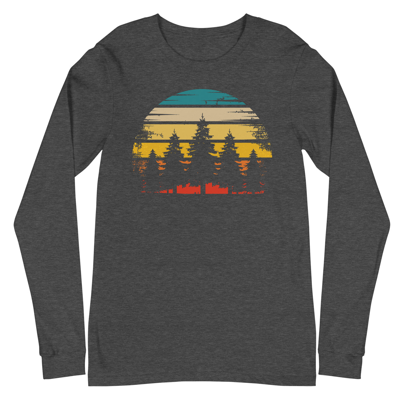 Retro Sonne und Bäume - Longsleeve (Unisex) camping xxx yyy zzz Dark Grey Heather