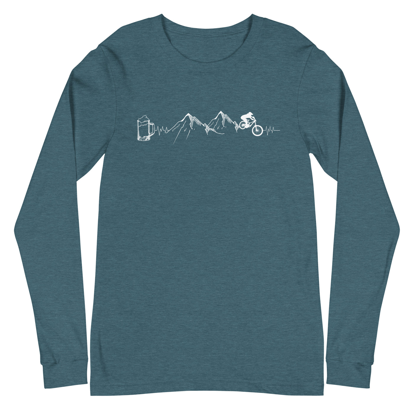 Herzschlag Berge, Biker und Bier - Longsleeve (Unisex) mountainbike Heather Deep Teal