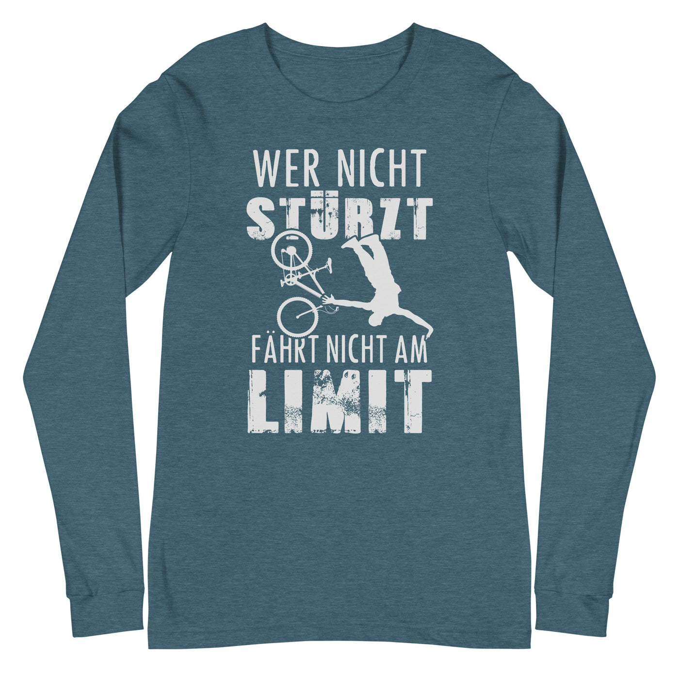 Wer nicht stürzt - fährt nicht am Limit - Longsleeve (Unisex) mountainbike Heather Deep Teal