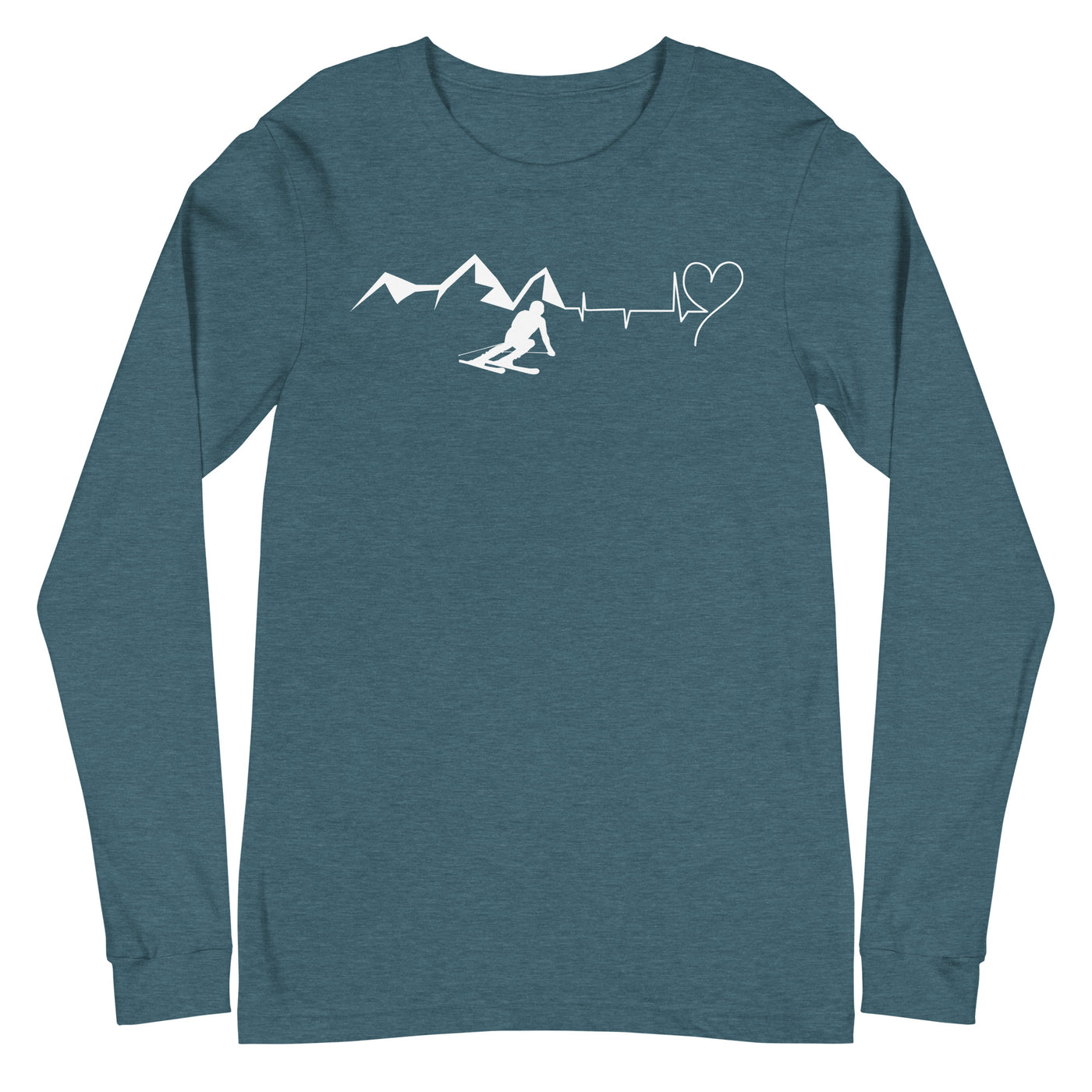 Heart - Heartbeat - Mountain - Skiing - Longsleeve (Unisex) ski Heather Deep Teal