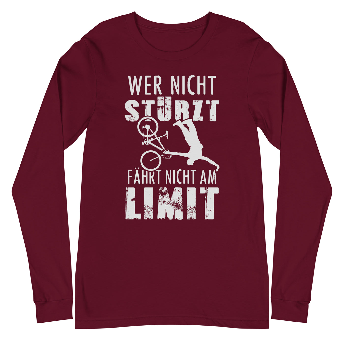 Wer nicht stürzt - fährt nicht am Limit - Longsleeve (Unisex) mountainbike Maroon