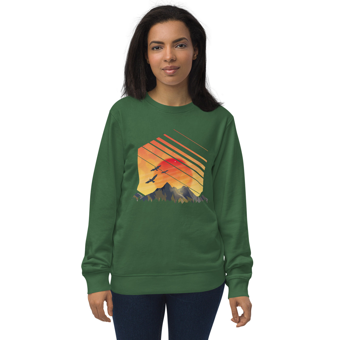 Sonnenaufgang Alpen - Unisex Premium Organic Sweatshirt berge Bottle Green