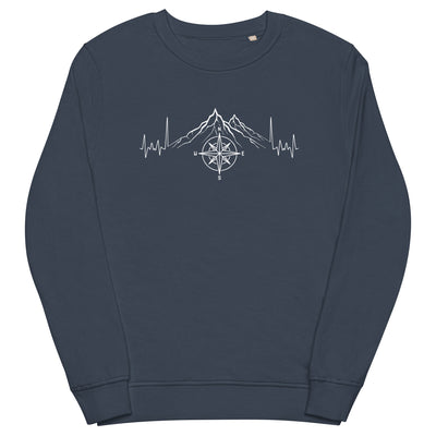 Herzschlag Berge und Kompass - Unisex Premium Organic Sweatshirt berge camping wandern Navyblau