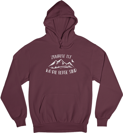 Zuhause ist wo die Berge sind - Unisex Organic Hoodie berge Weinrot