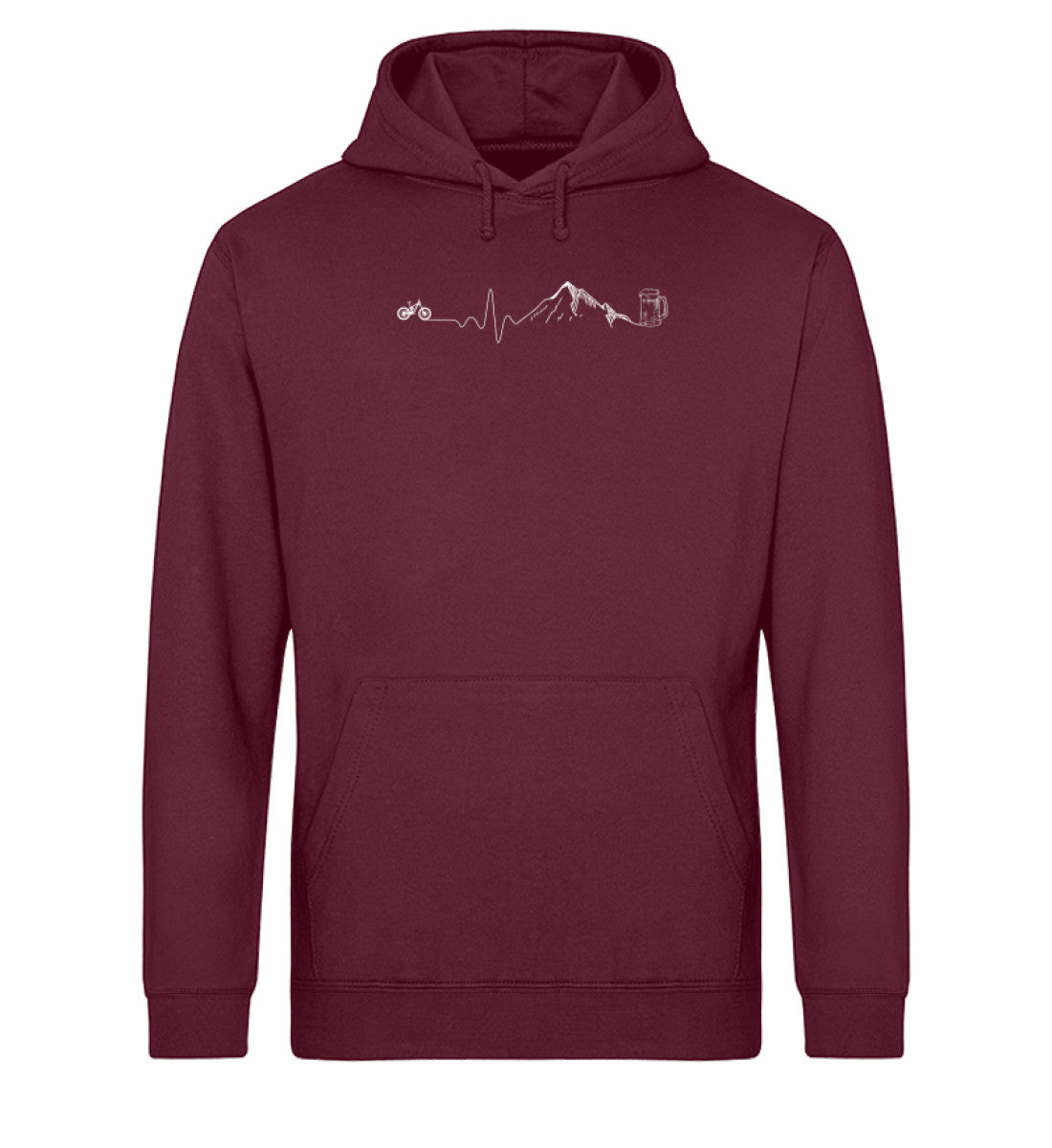 Herzschlag Berge, Bike und Bier - Unisex Organic Hoodie mountainbike Weinrot