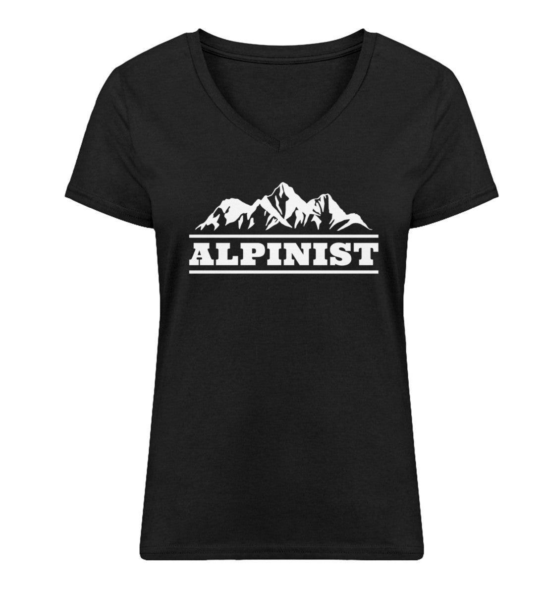 Alpinist - Damen Organic V-Neck Shirt berge wandern Schwarz