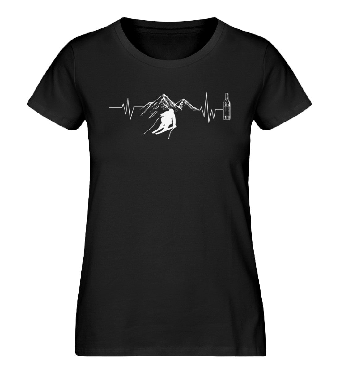 Herzschlag Berge, Wein und Ski - Damen Organic T-Shirt ski Schwarz