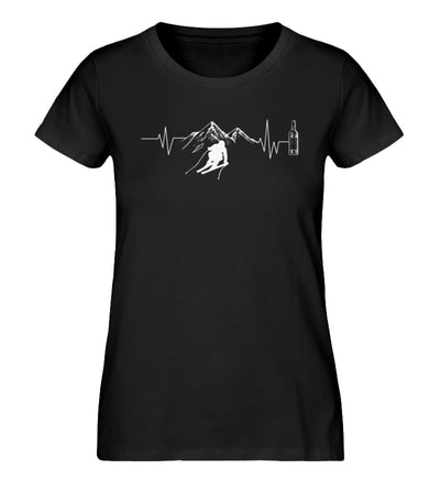 Herzschlag Berge, Wein und Ski - Damen Organic T-Shirt ski Schwarz