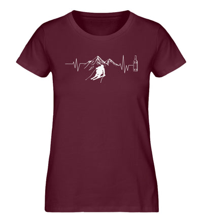 Herzschlag Berge, Wein und Ski - Damen Organic T-Shirt ski Weinrot