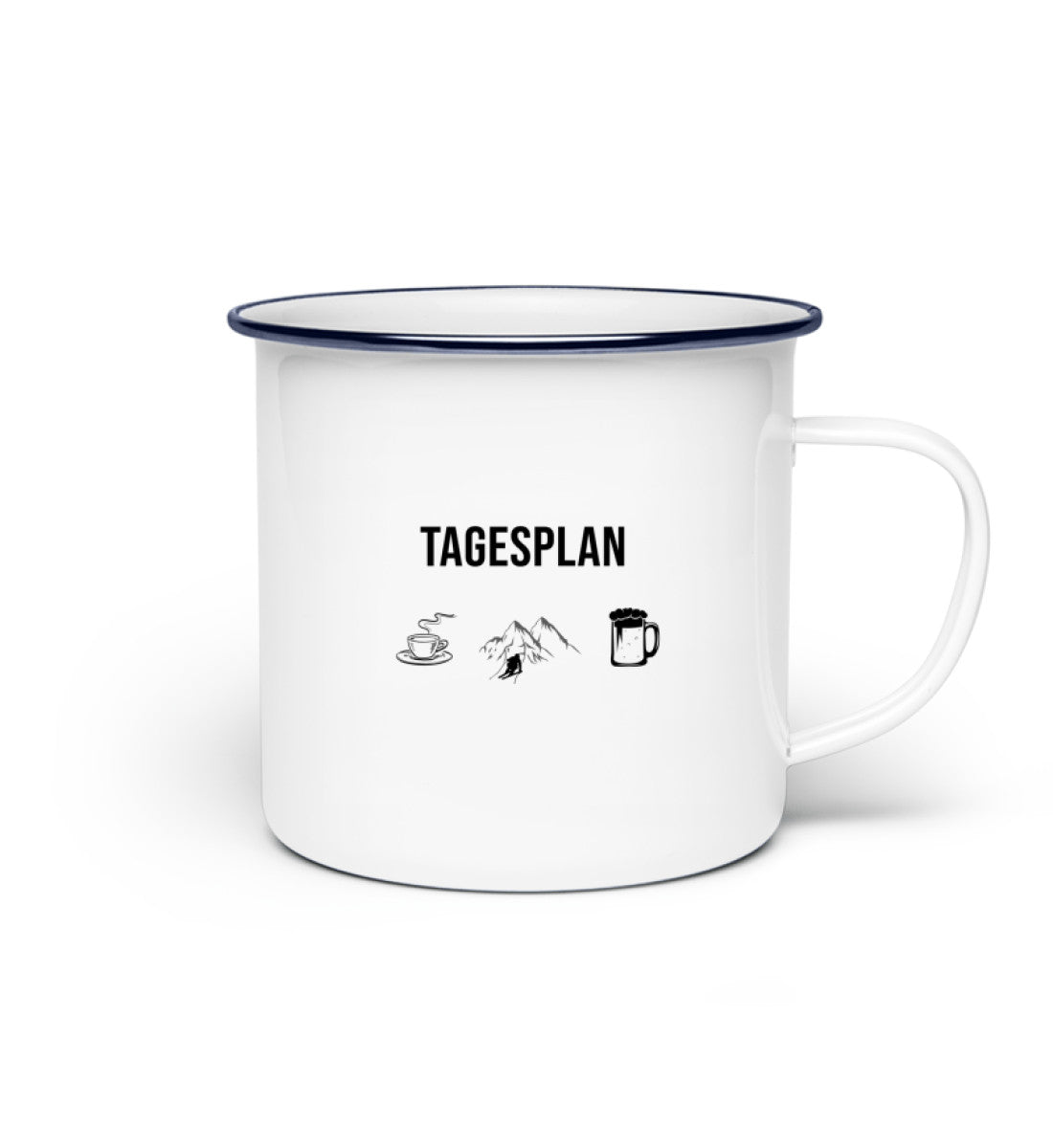 Tagesplan Kaffee, Ski und Bier - Emaille Tasse ski