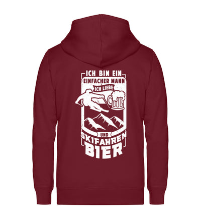 Einfacher Mann - Skifahren und Bier ~ - Unisex Premium Organic Sweatjacke Weinrot