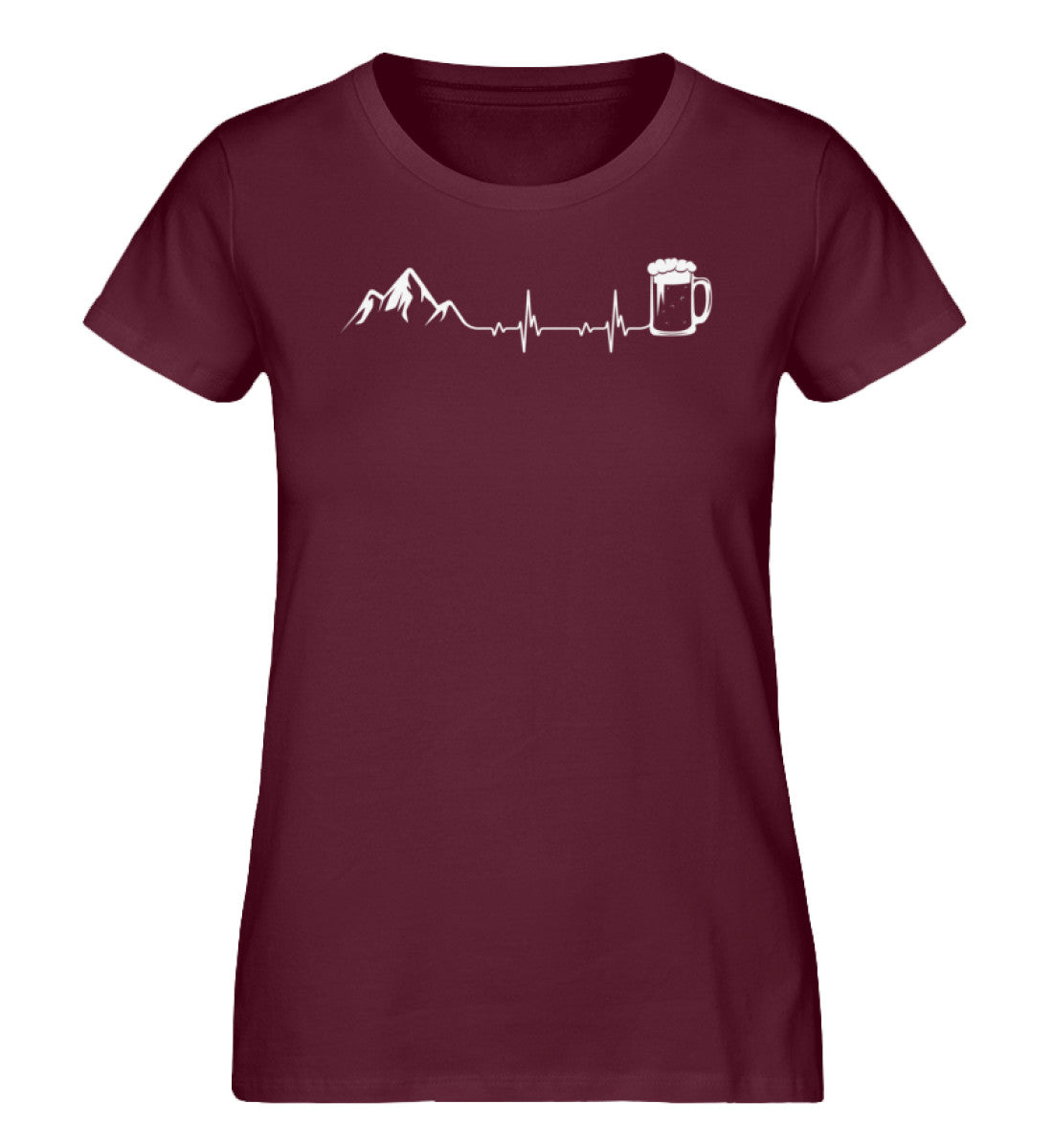 Herzschlag Berge und Bier - Damen Premium Organic T-Shirt berge klettern wandern Weinrot