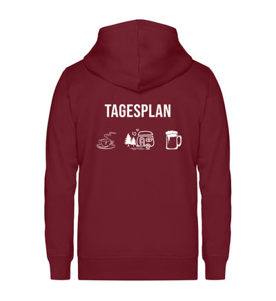 Tagesplan Kaffee, Camping und Bier - Unisex Premium Organic Sweatjacke camping Weinrot