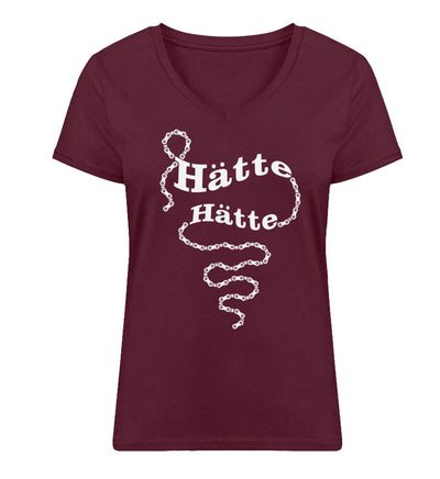 Hätte Hätte Fahrradkette - Damen Organic V-Neck Shirt fahrrad mountainbike Weinrot