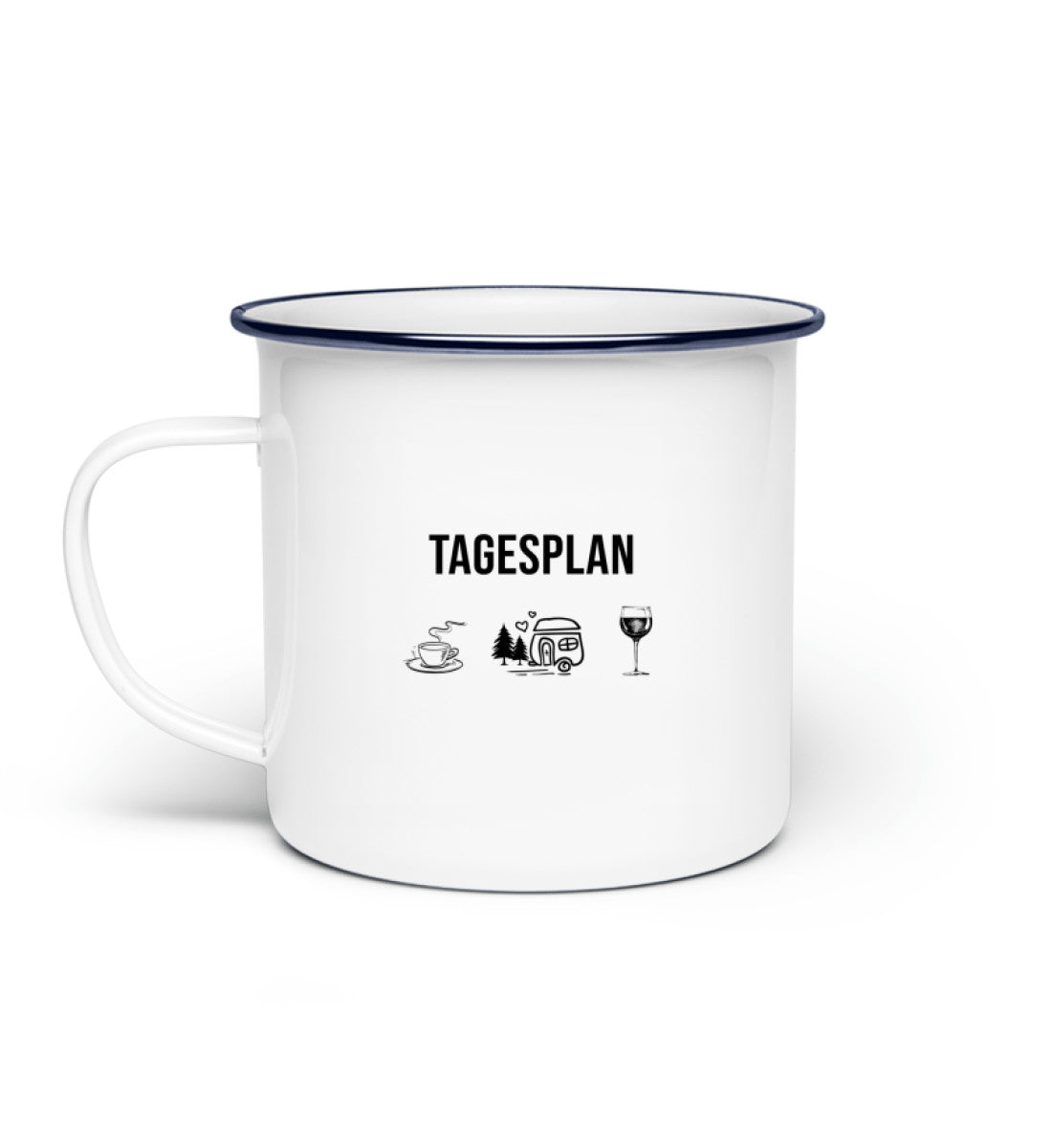 Tagesplan Kaffee, Camping und Wein - Emaille Tasse camping Default Title