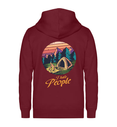 I hate People - Unisex Premium Organic Sweatjacke camping Weinrot