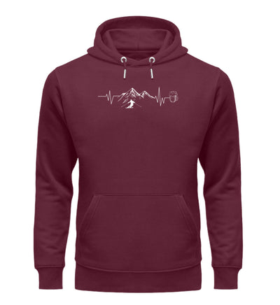 Herzschlag Berge, Bier und Ski - Unisex Premium Organic Hoodie Weinrot