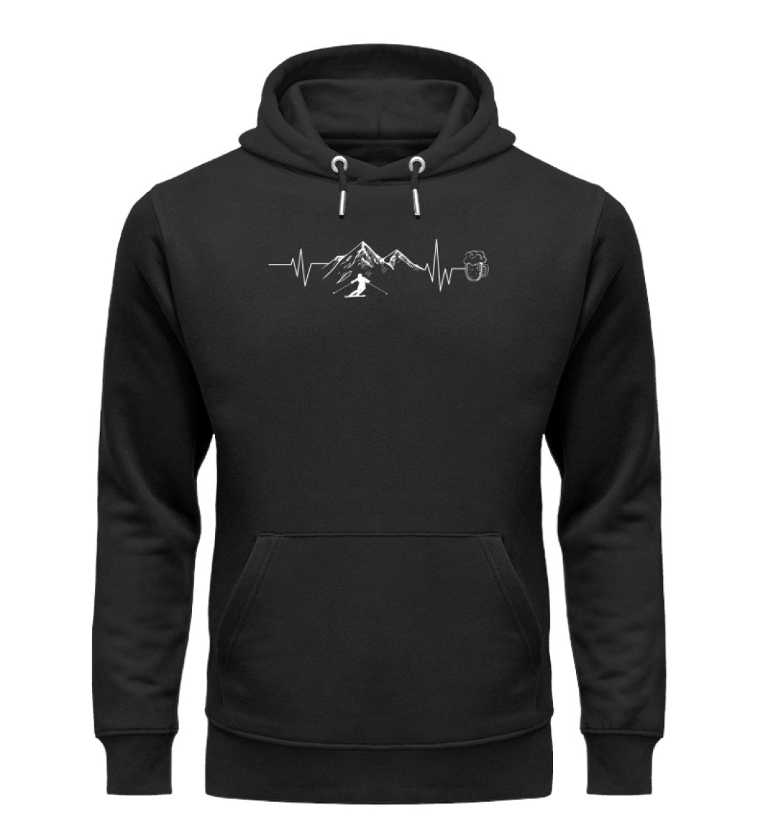 Herzschlag Berge, Bier und Ski - Unisex Premium Organic Hoodie Schwarz