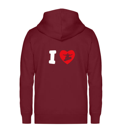 I Love Snowboard - Unisex Premium Organic Sweatjacke snowboarden Weinrot