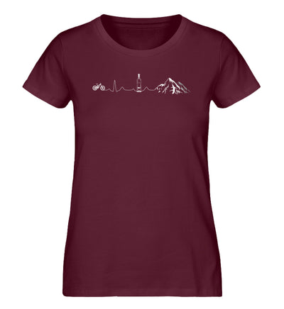 Herzschlag Berge, Bike und Wein - Damen Organic T-Shirt mountainbike Weinrot