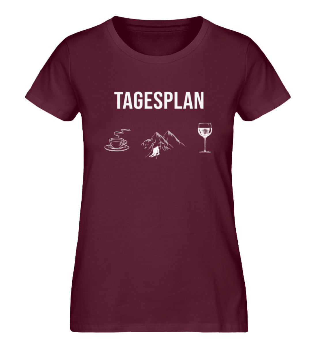 Tagesplan Kaffee, Ski und Wein - Damen Organic T-Shirt ski Weinrot