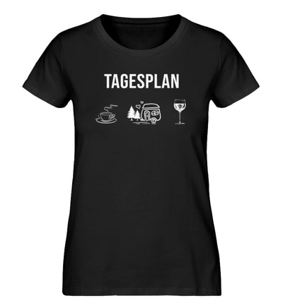 Tagesplan Kaffee, Camping und Wein - Damen Premium Organic T-Shirt camping Schwarz