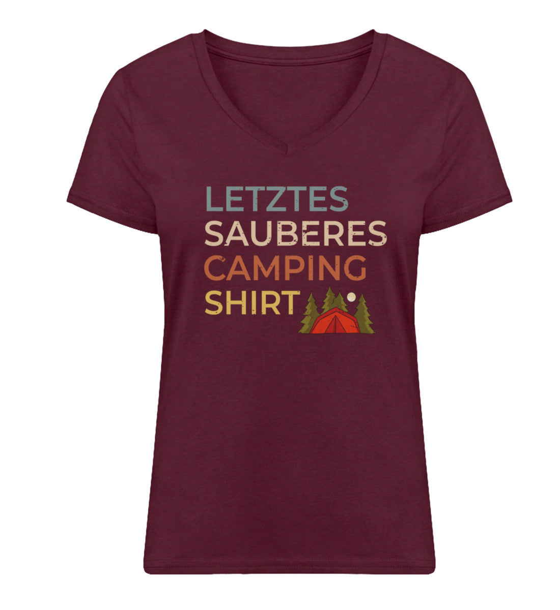 Letztes sauberes Camping Shirt - Damen Organic V-Neck Shirt camping Weinrot