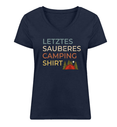 Letztes sauberes Camping Shirt - Damen Organic V-Neck Shirt camping Navyblau