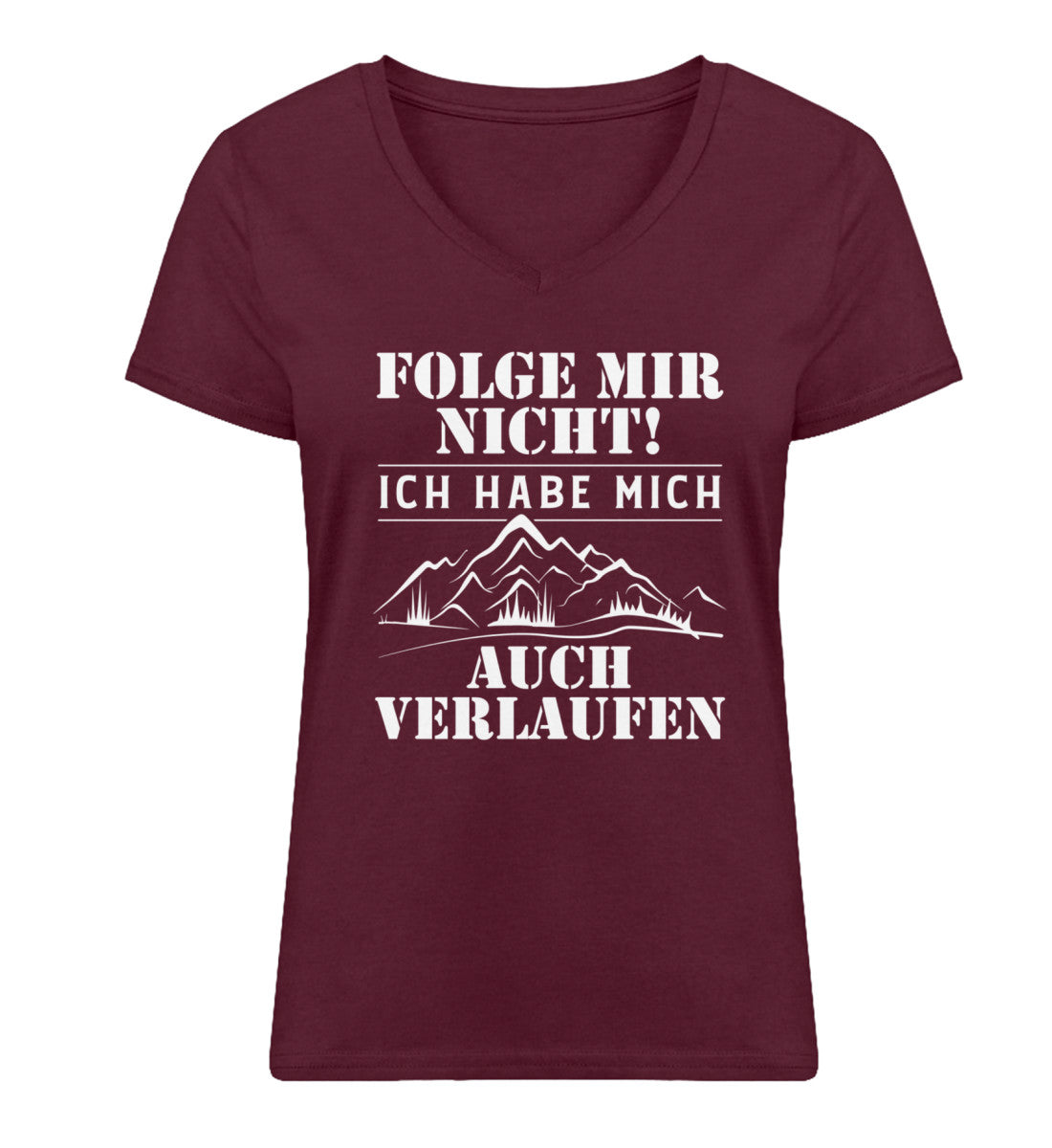 Folge mir nicht - Damen Organic V-Neck Shirt wandern Weinrot