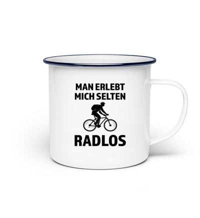 Man erlebt mich selten radlos - Emaille Tasse fahrrad mountainbike