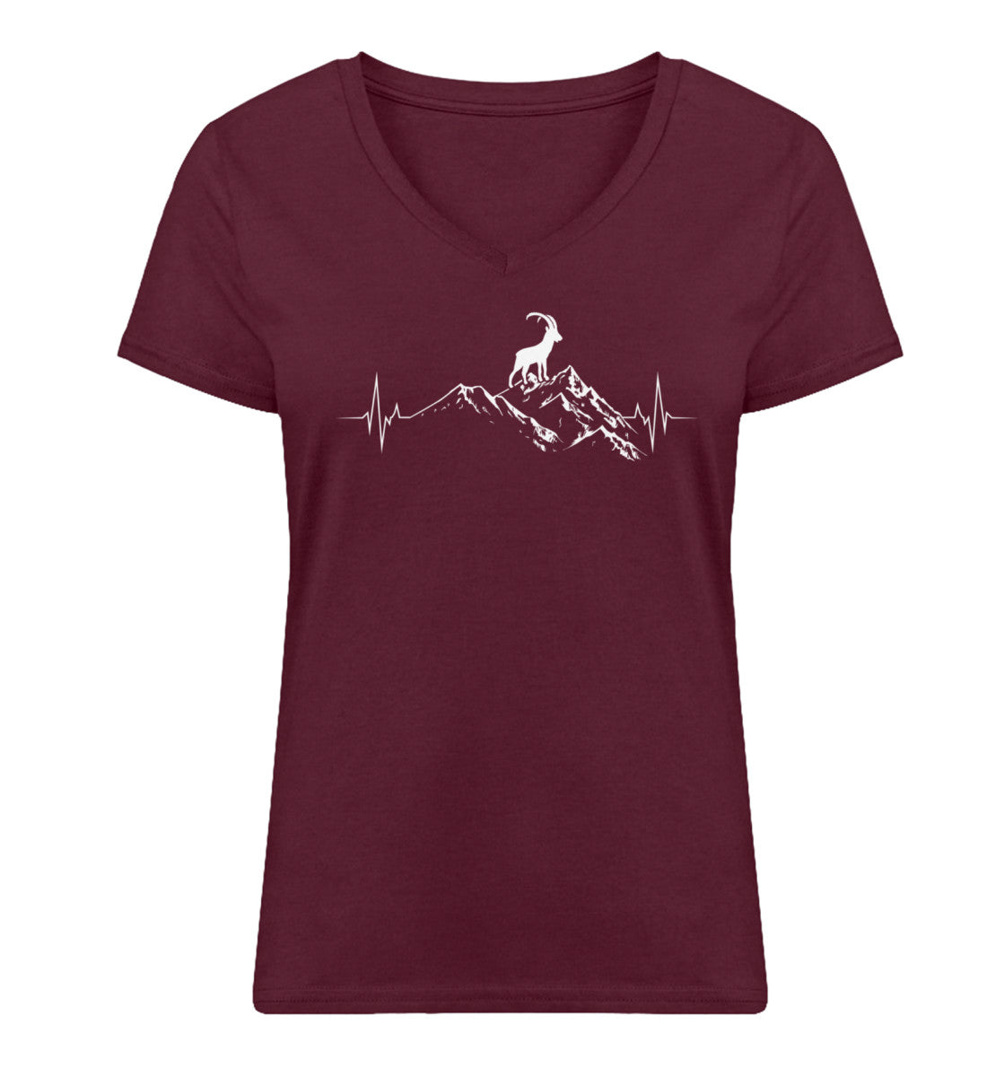 Herzschlag Berge und Steinbock - Damen Organic V-Neck Shirt berge wandern Weinrot