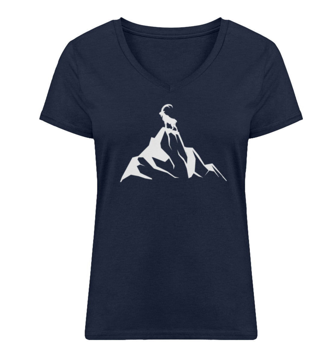 Steinbock am Berg - Damen Organic V-Neck Shirt Navyblau