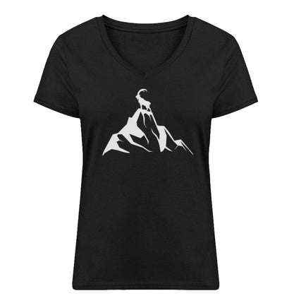 Steinbock am Berg - Damen Organic V-Neck Shirt Schwarz
