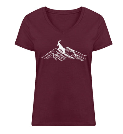 Alpensteinbock auf Berg - Damen Organic V-Neck Shirt berge klettern wandern Weinrot