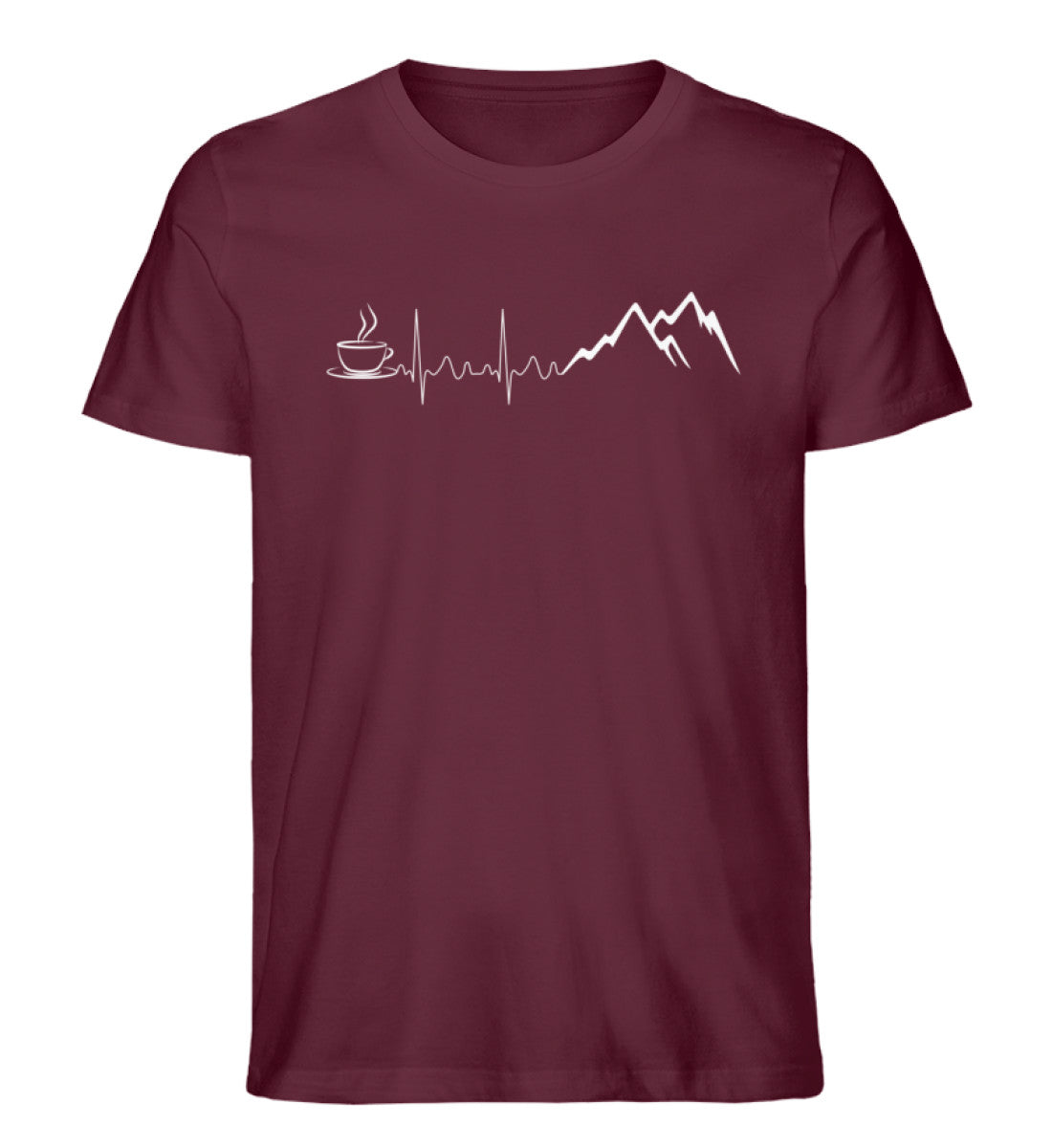 Herzschlag Berge und Kaffee - Herren Premium Organic T-Shirt berge wandern Weinrot