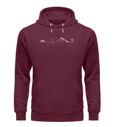 Herzschlag Berge, Bike und Bier - Unisex Premium Organic Hoodie mountainbike Weinrot