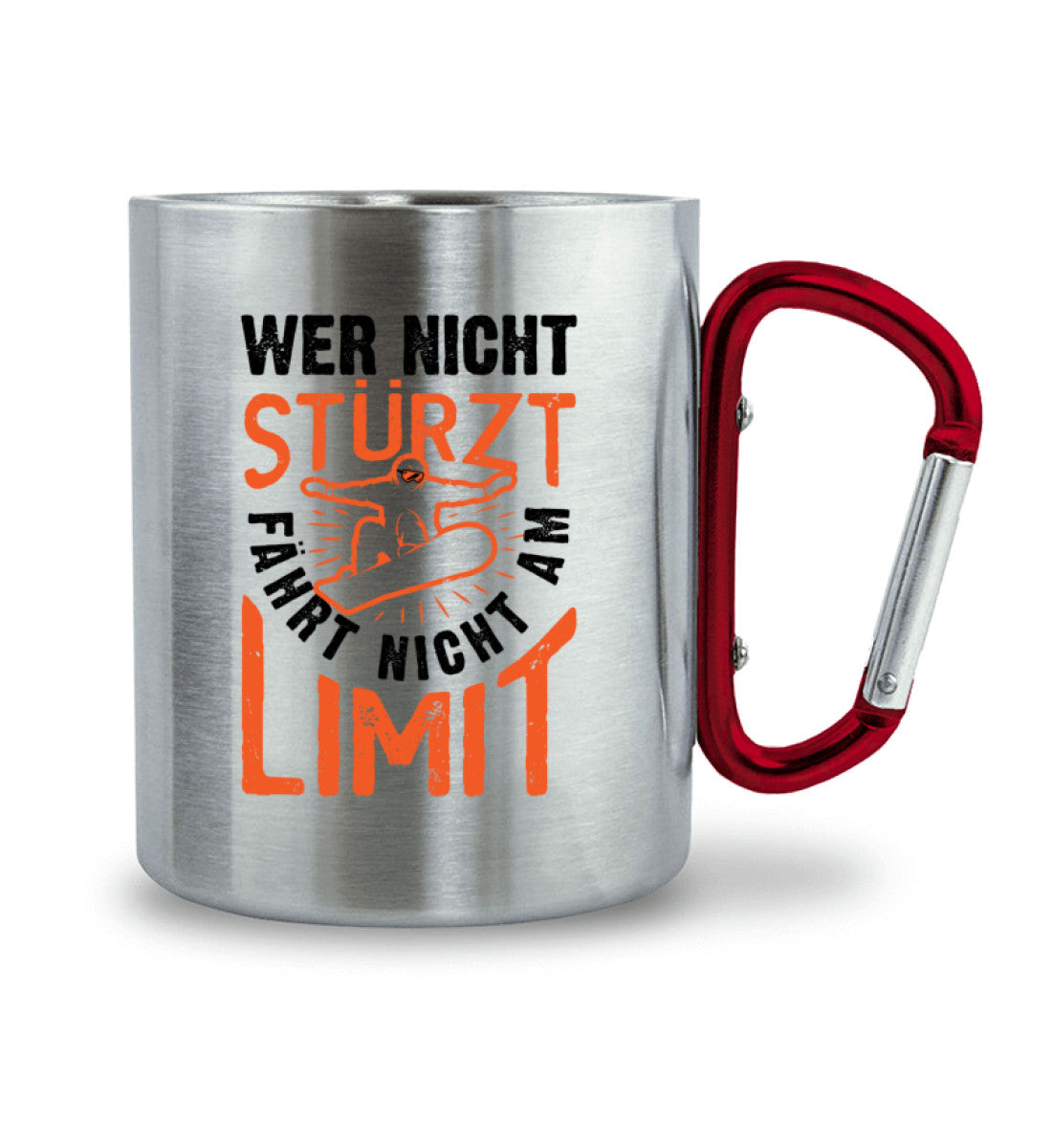 Wer nicht Stürzt - Karabiner Tasse snowboarden 330ml