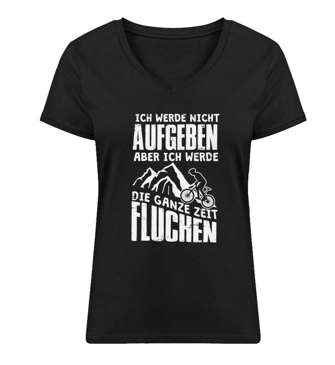 Nicht aufgeben aber fluchen - Damen Organic V-Neck Shirt mountainbike Schwarz