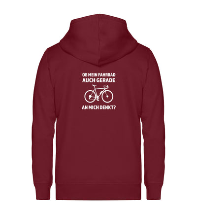 Ob mein Fahrrad gerade an mich denkt ~ - Unisex Premium Organic Sweatjacke Weinrot