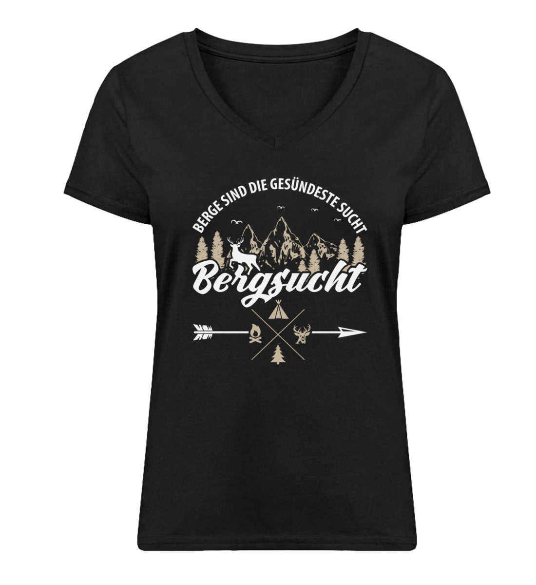 Bergsucht - Damen Organic V-Neck Shirt berge klettern Schwarz