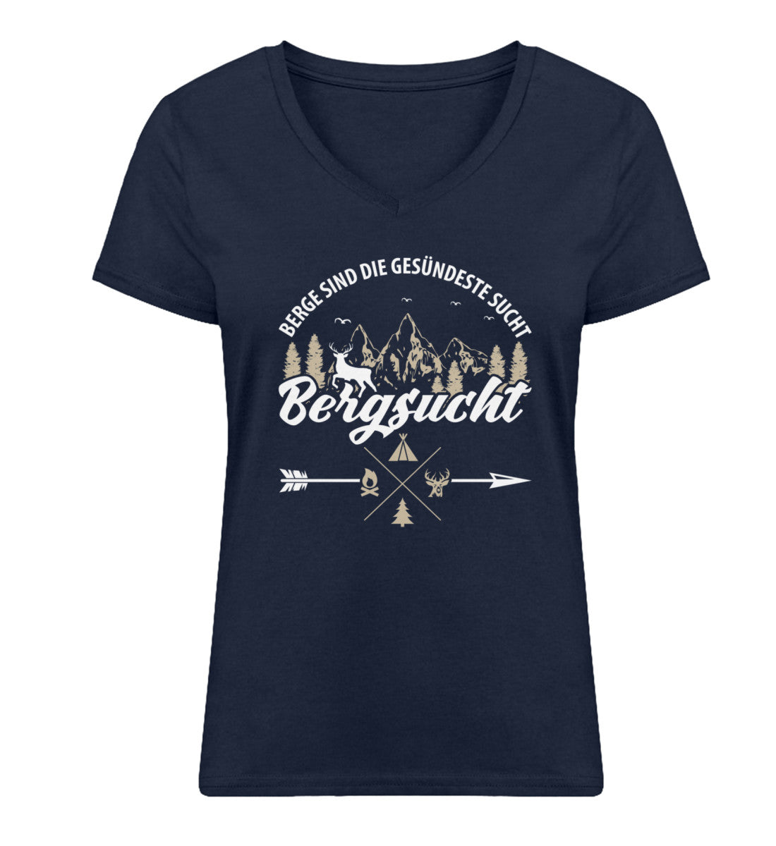 Bergsucht - Damen Organic V-Neck Shirt berge klettern Navyblau