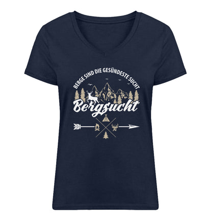 Bergsucht - Damen Organic V-Neck Shirt berge klettern Navyblau