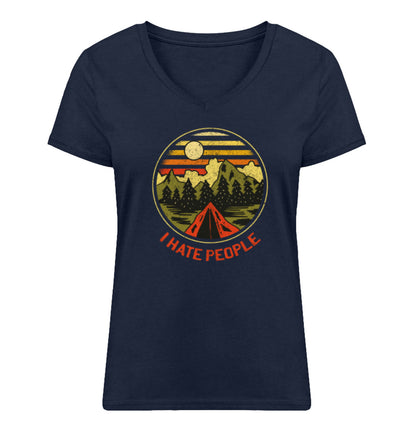 I Hate People - Damen Organic V-Neck Shirt camping Navyblau