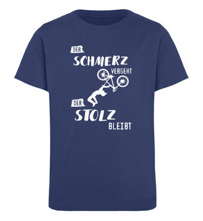 Der Schmerz vergeht der Stolz bleibt- Kinder Premium Organic T-Shirt mountainbike Navyblau