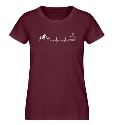 Herzschlag - Berge und Kaffee - Damen Organic T-Shirt berge wandern Weinrot