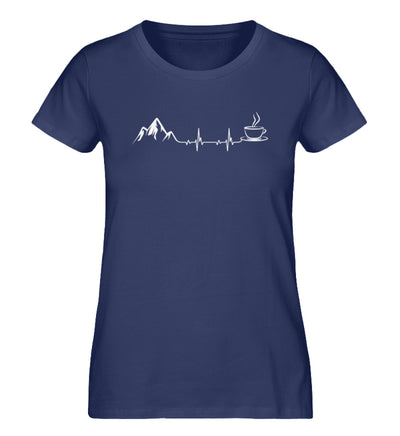 Herzschlag - Berge und Kaffee - Damen Organic T-Shirt berge wandern Navyblau