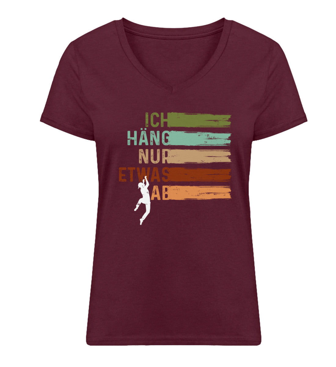 Ich häng nur etwas ab - Damen Organic V-Neck Shirt klettern Weinrot